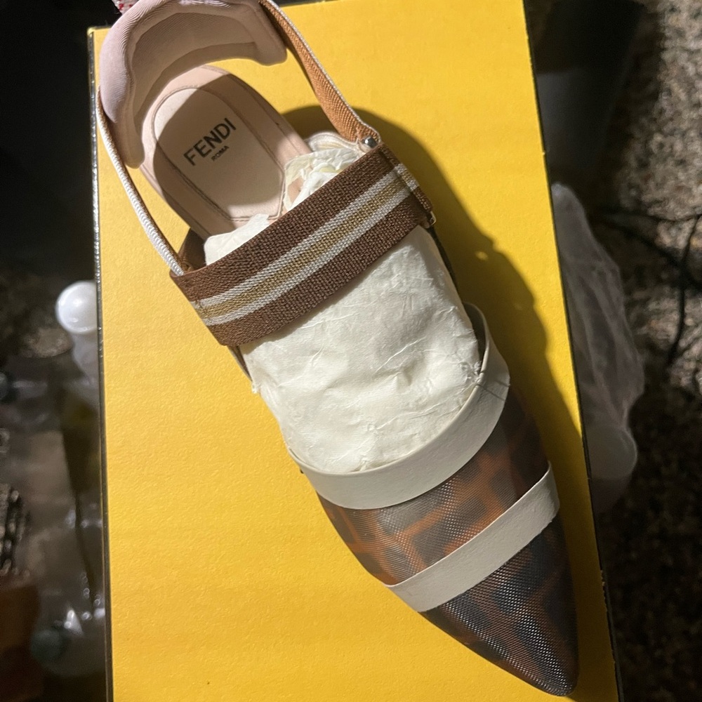 Fendi Women's Brown and Cream Shoes w pink like new rubbersoles dust bags & box